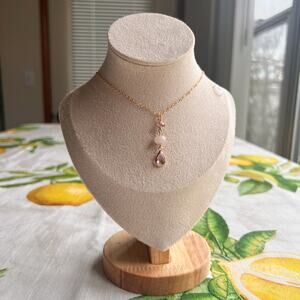 Rose Quartz Angel Baby Jade Pink Crystal Glass Casual Cute Romantic Necklace